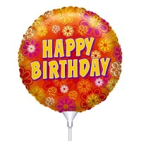 Folie Ballon : Happy Birthday - Bloemen
