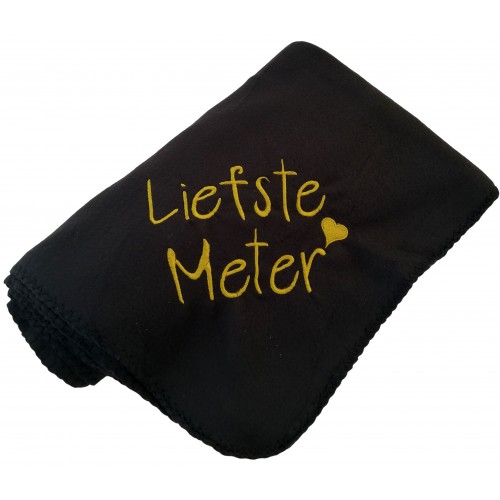 Fleecedeken met Geborduurde Tekst ‘Liefste Meter’ | Zwart