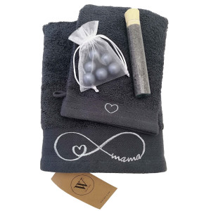 Walra Badlinnen voor Mama (geborduurd) - Antraciet