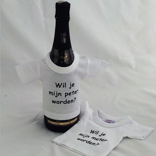 Flessen T-shirt: Wil je mijn meter / peter worden?