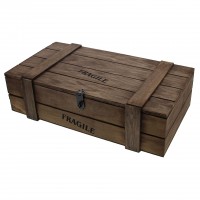 'Fragile' houten kist (2 flessen)
