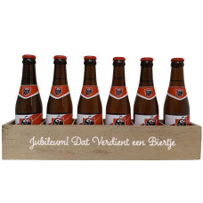 Jupiler Bierpakket : Jubileum! Dat Verdient een Biertje (6 flesjes) - Houten Kratje