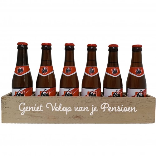 Jupiler Bierpakket : Geniet Volop van je Pensioen (6 flesjes) - Houten Kratje