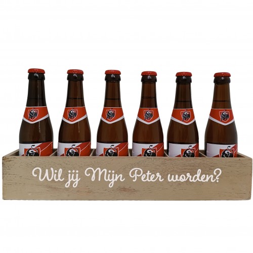 Jupiler bierpakket : Wil jij Mijn Peter worden? (6 flesjes) - Houten Kratje