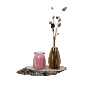 Houten Vaasje met Droogbloemen en Glaasje met Kaarsenzand - Roze