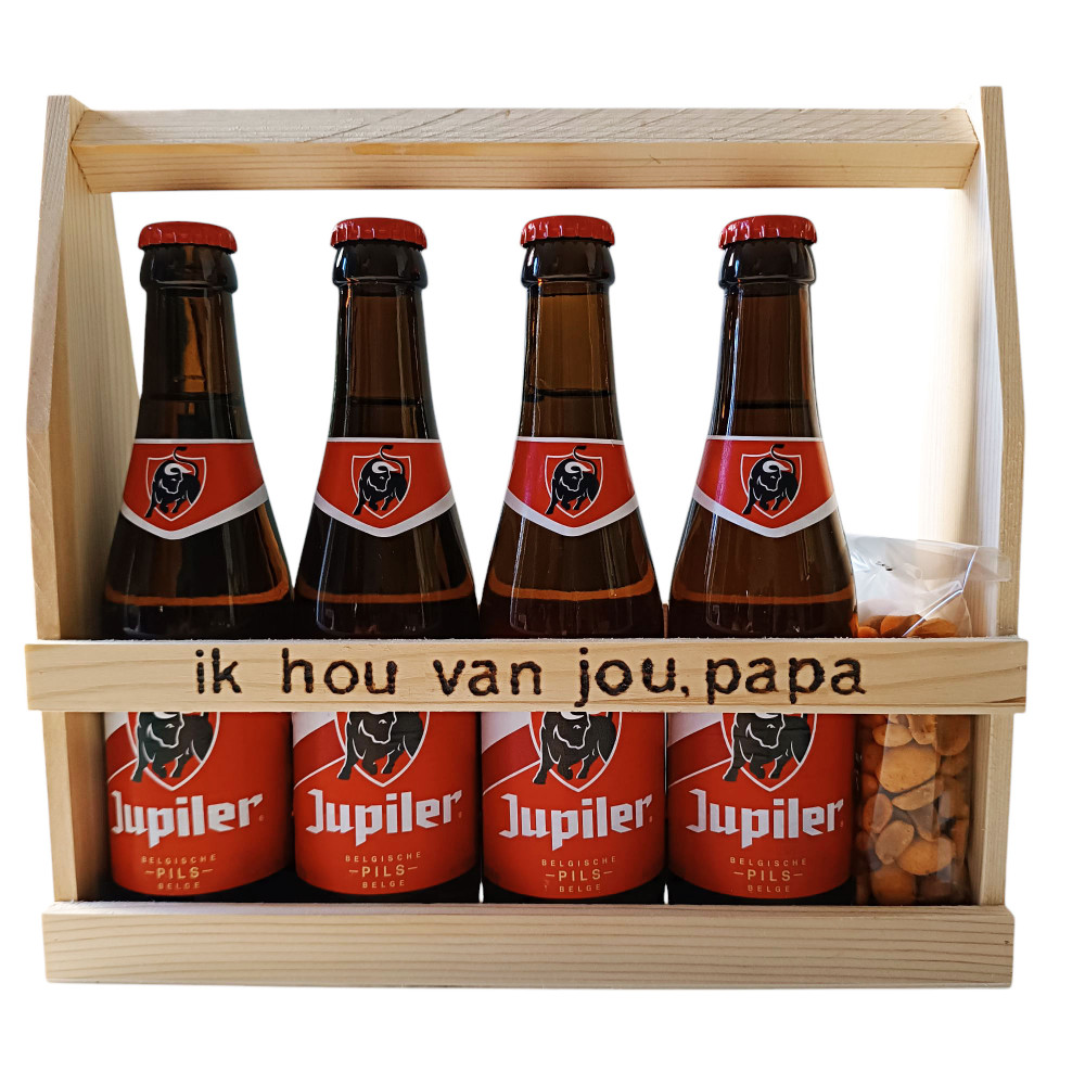Jupiler bierpakket 'Ik hou van jou, .....' - Houten kratje